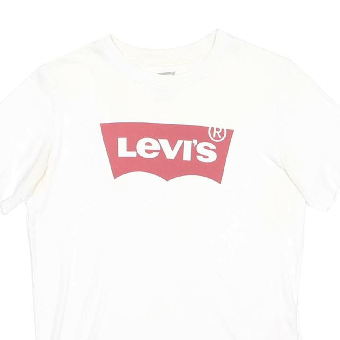 LEVI'S Boys White Graphic T-Shirt 14Y Short Sleeve Crew Neck Cotton Blend