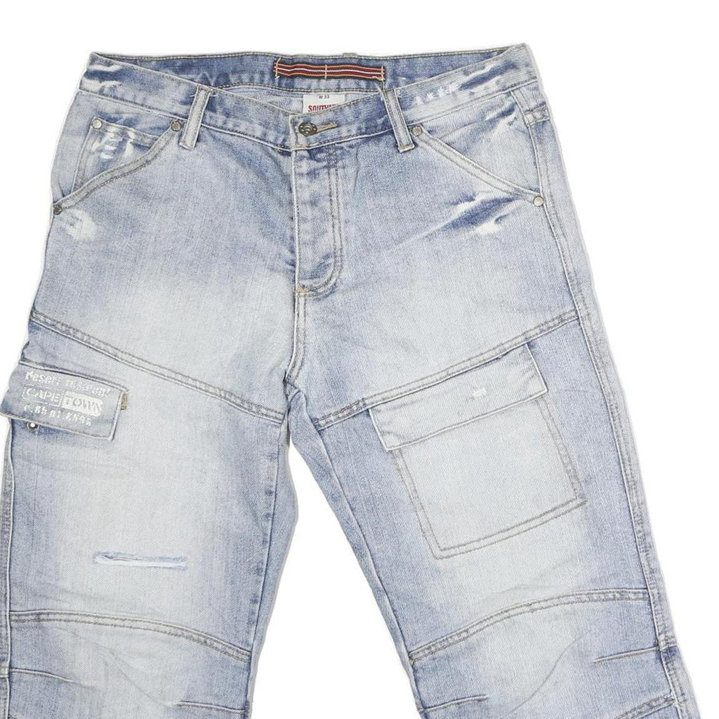 SOUTYHERN Womens Shorts Blue Denim Casual M W34 Patch Pocket Cargo