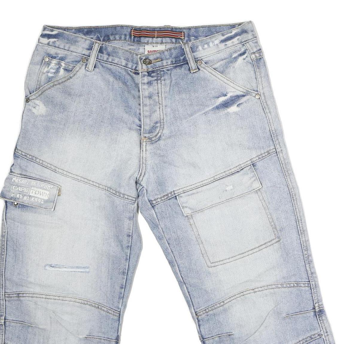 SOUTYHERN Womens Shorts Blue Denim Casual M W34 Patch Pocket Cargo