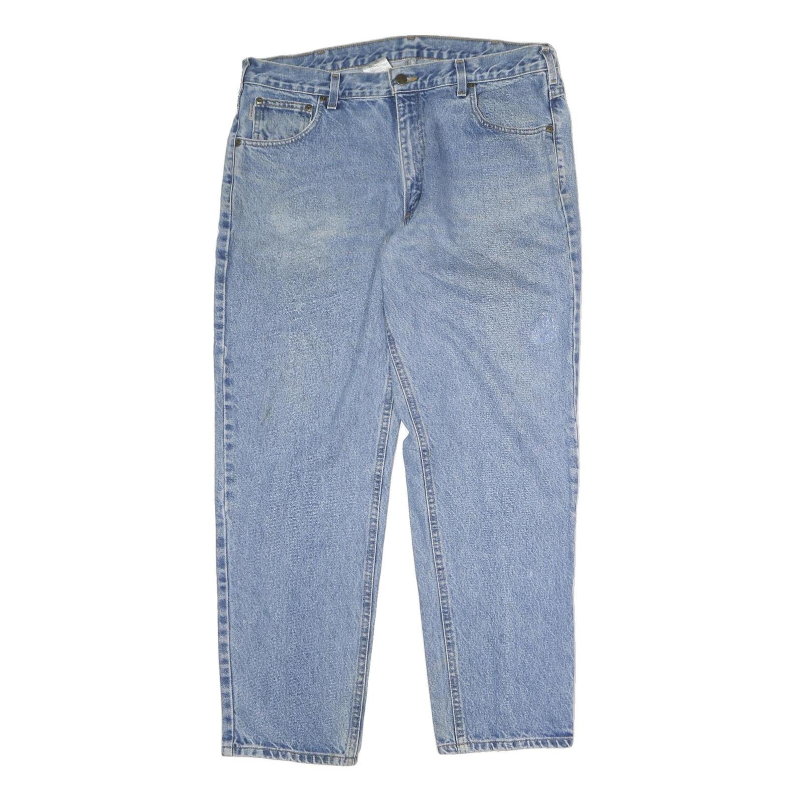 CARHARTT Mens Jeans Blue Regular Straight Denim Light W38 L30 Cotton Zip