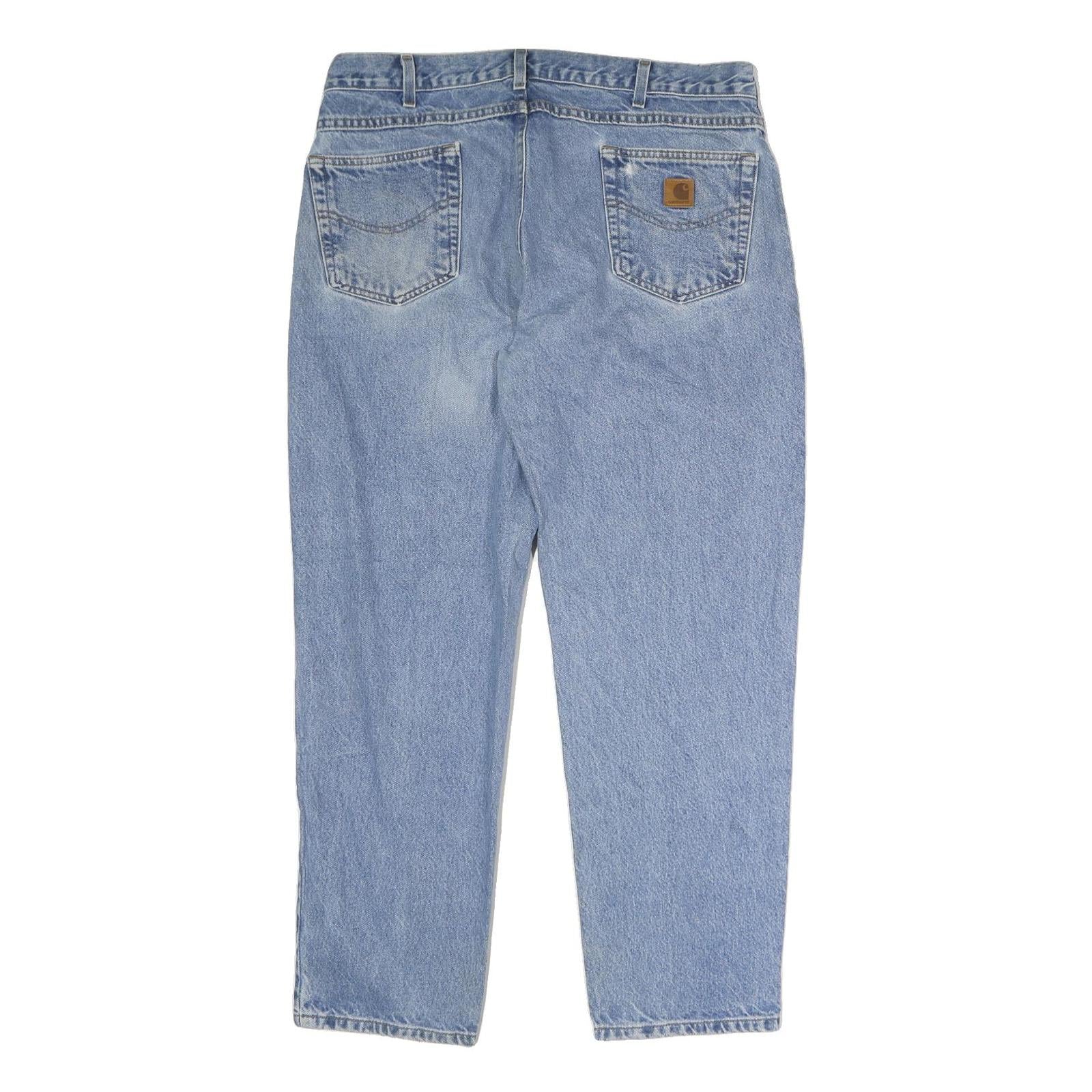 CARHARTT Mens Jeans Blue Regular Straight Denim Light W38 L30 Cotton Zip