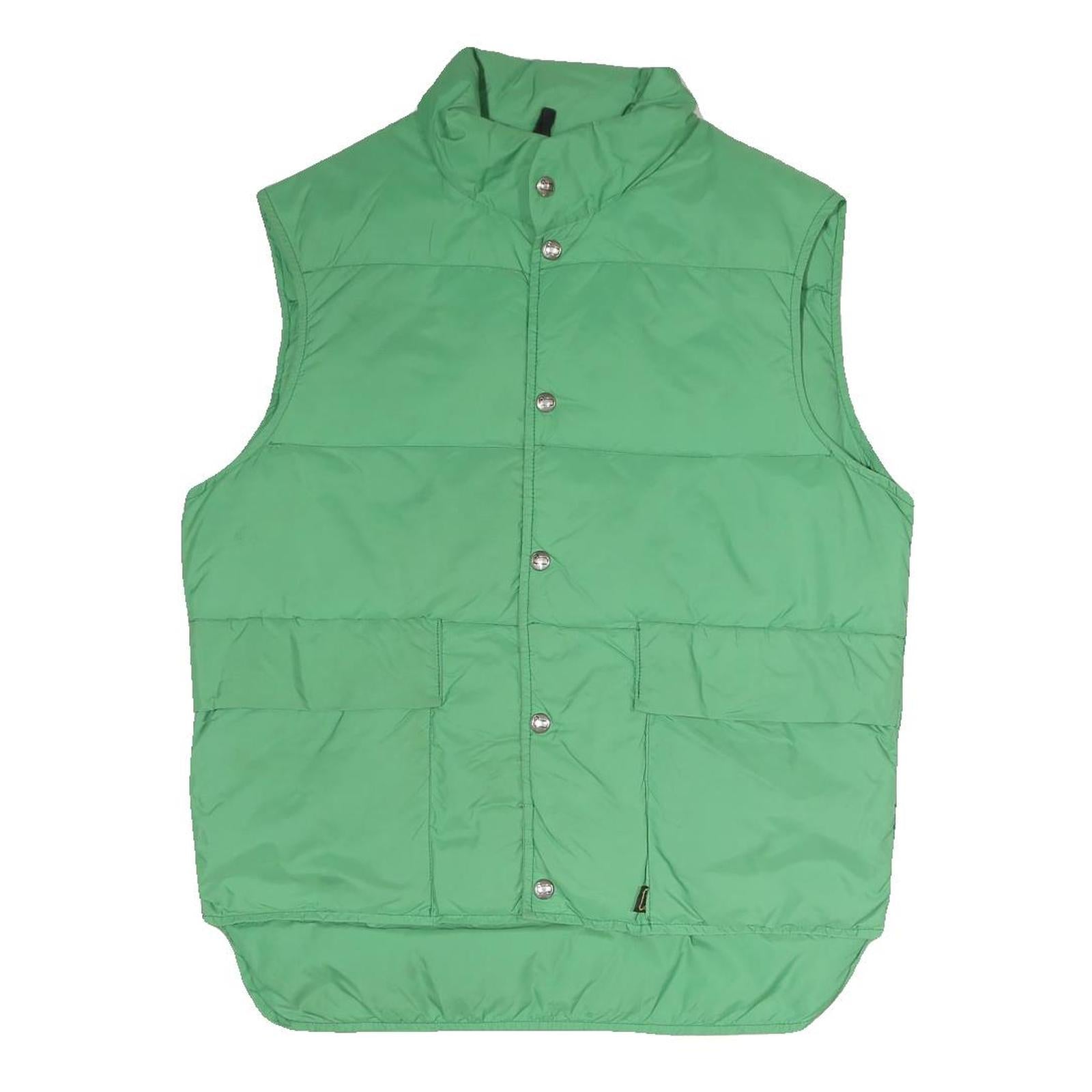WOOLRICH Mens Green Button Jacket S Polyester Blend Plain Sleeveless Outdoor