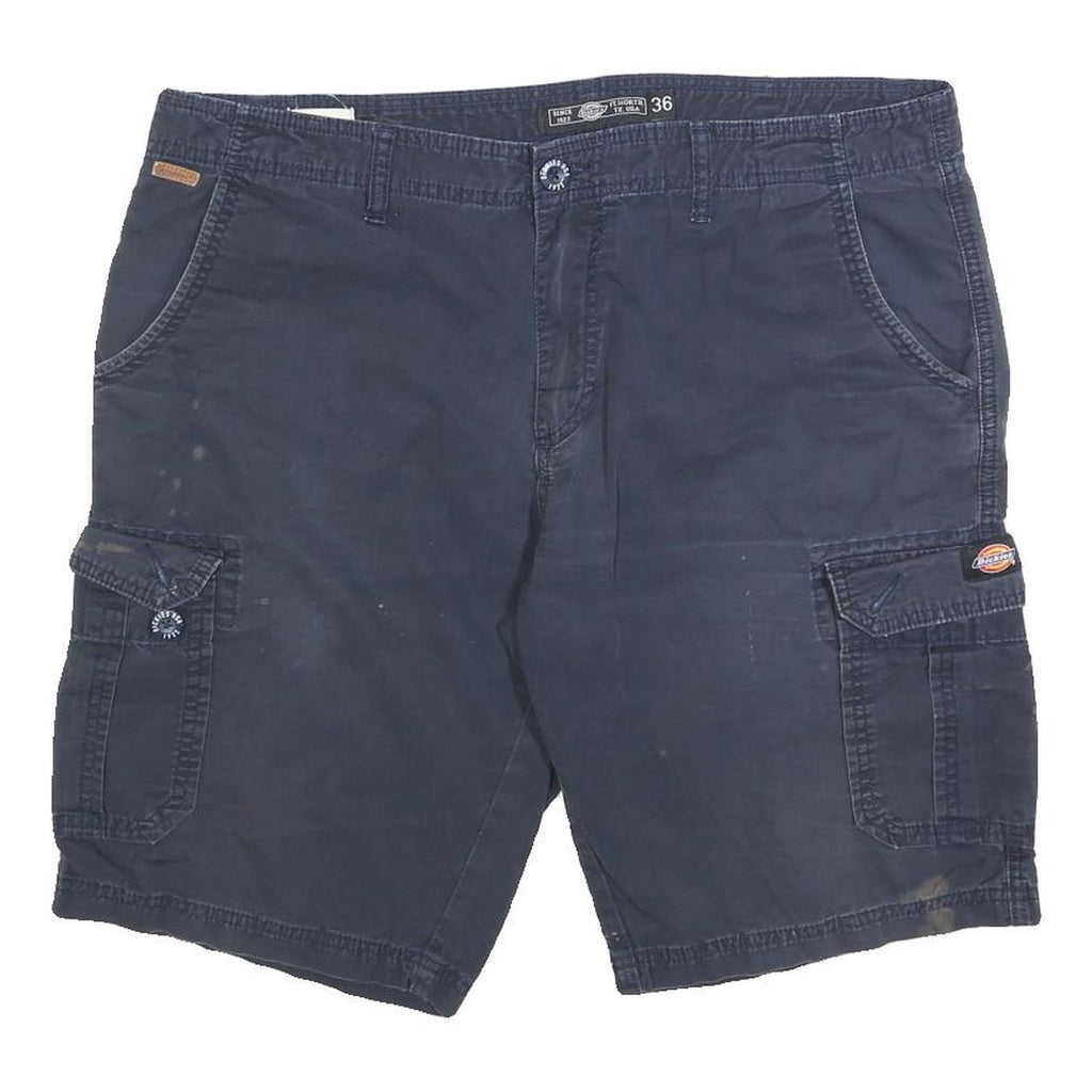 DICKIES Mens Navy Cargo Cotton Blend Shorts L W36 Work Casual Pockets