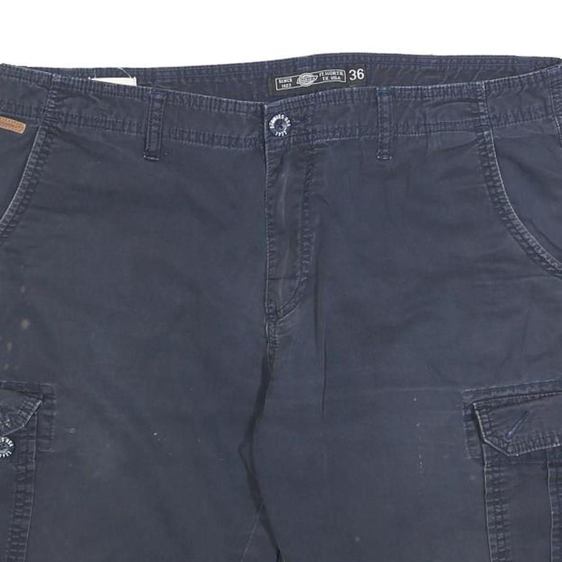 DICKIES Mens Navy Cargo Cotton Blend Shorts L W36 Work Casual Pockets