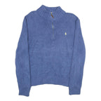 POLO RALPH LAUREN Mens Blue Jumper Plain 1/4 Zip Basic Knit L Cotton Casual