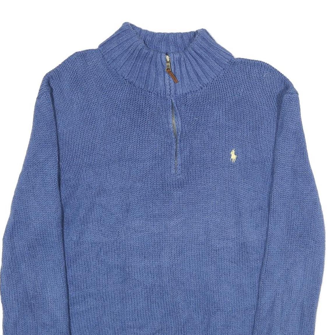 POLO RALPH LAUREN Mens Blue Jumper Plain 1/4 Zip Basic Knit L Cotton Casual