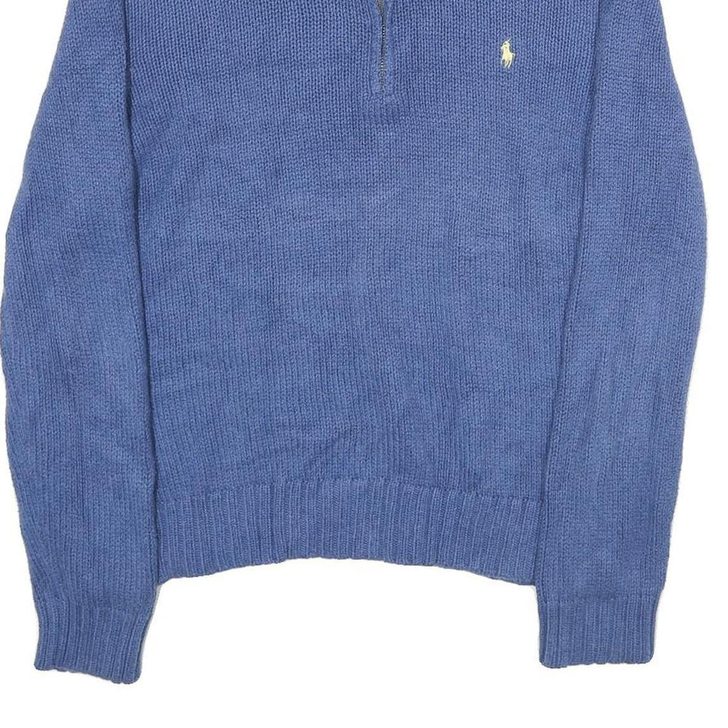 POLO RALPH LAUREN Mens Blue Jumper Plain 1/4 Zip Basic Knit L Cotton Casual
