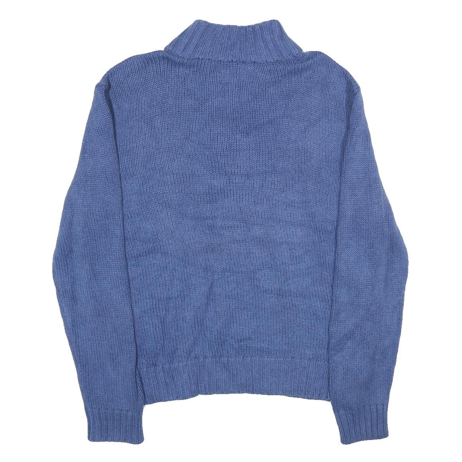POLO RALPH LAUREN Mens Blue Jumper Plain 1/4 Zip Basic Knit L Cotton Casual