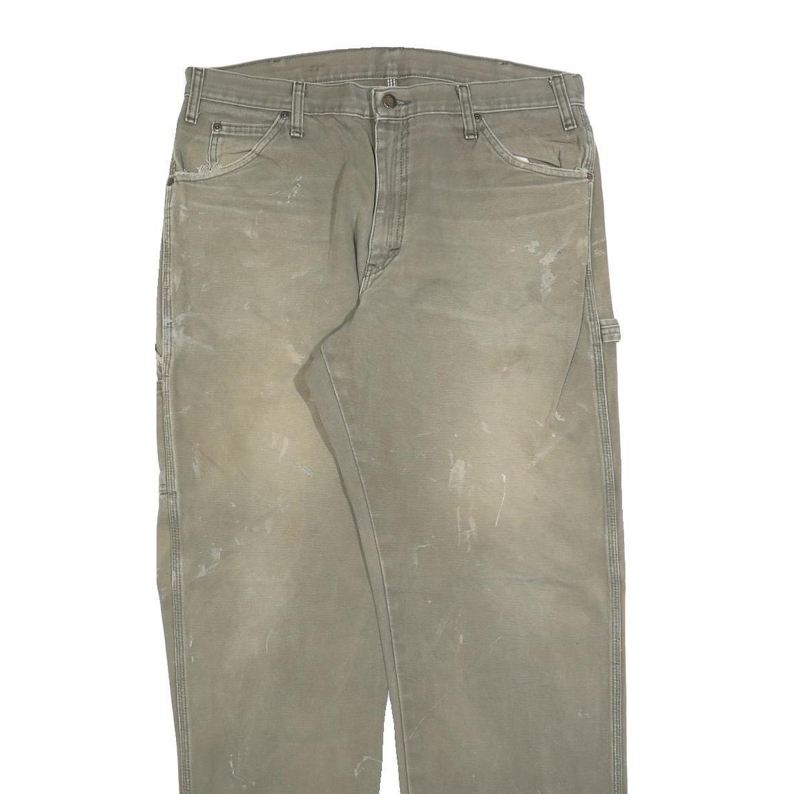 DICKIES Mens Relaxed W36 L34 Beige Cotton Blend Jeans Zip Workwear Utility