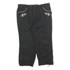 COUNTRY LINE Womens Linen Black Relaxed Cropped Trousers W32 L22 Embroidered
