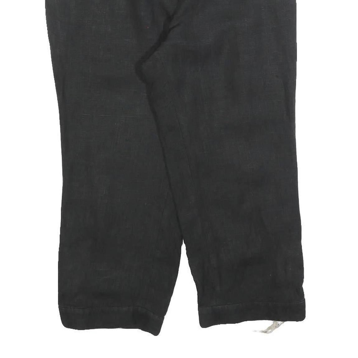 COUNTRY LINE Womens Linen Black Relaxed Cropped Trousers W32 L22 Embroidered