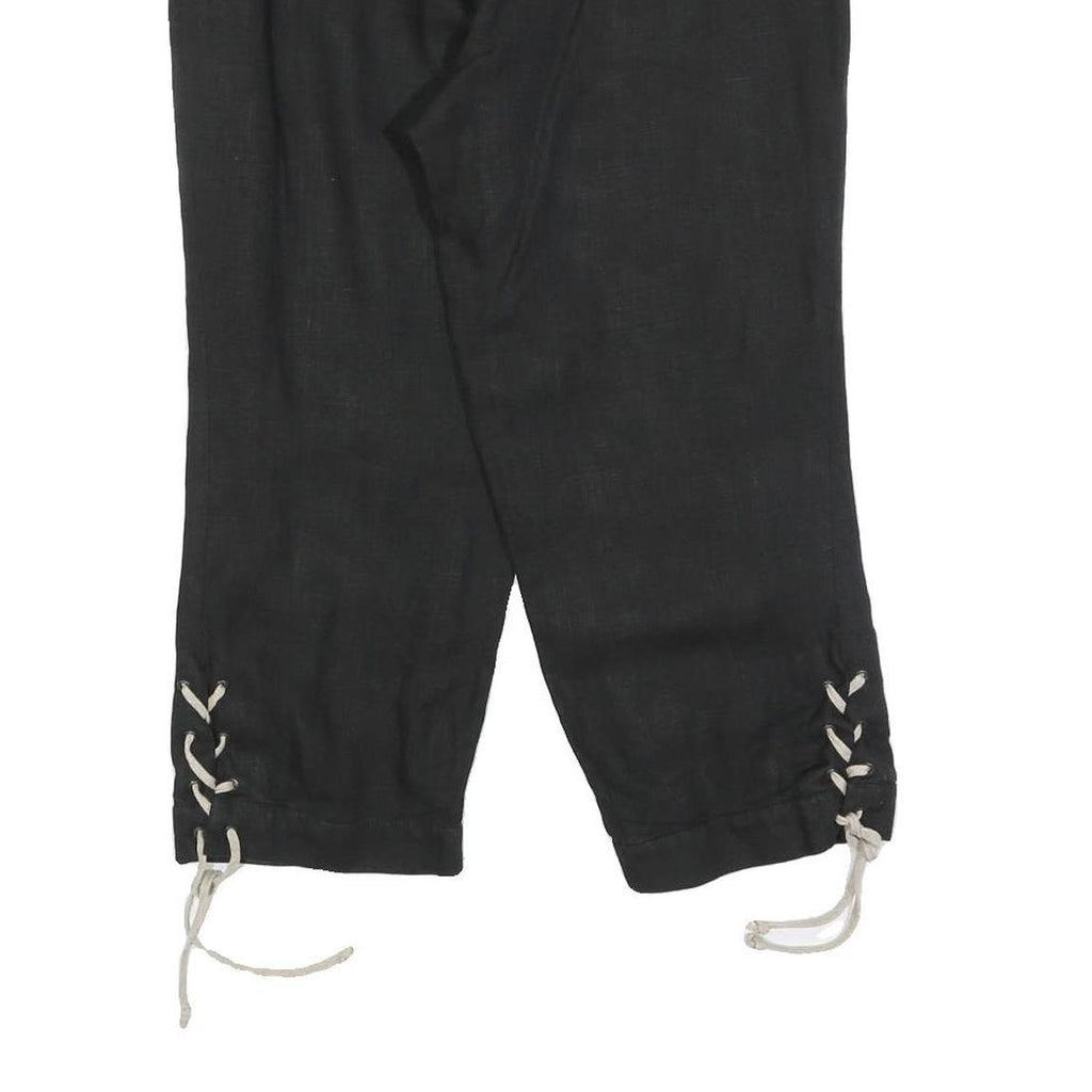 COUNTRY LINE Womens Linen Black Relaxed Cropped Trousers W32 L22 Embroidered