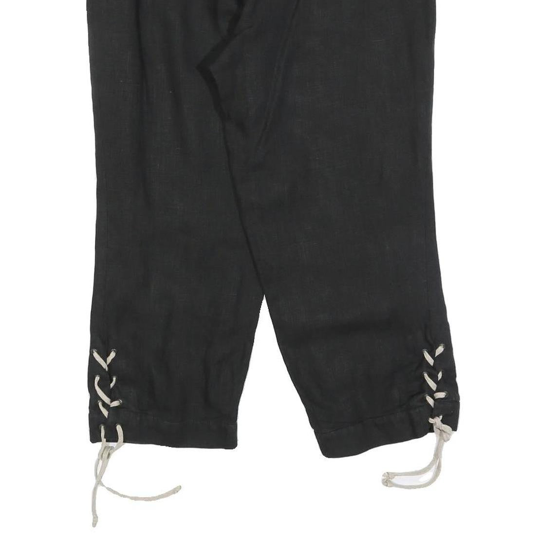 COUNTRY LINE Womens Linen Black Relaxed Cropped Trousers W32 L22 Embroidered