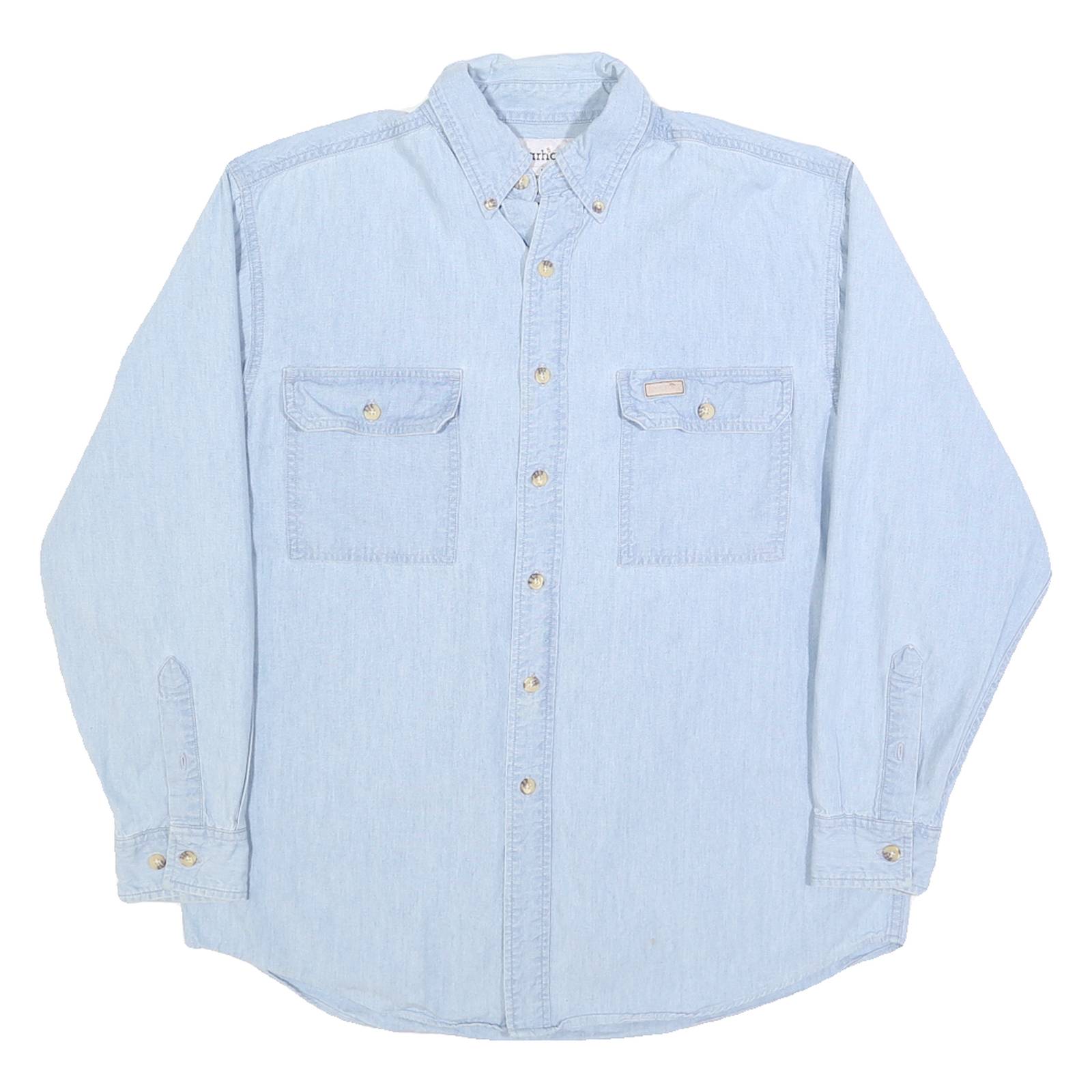 CARHARTT Mens Blue Denim Button-Down Collar Long Sleeve Shirt M Relaxed Fit