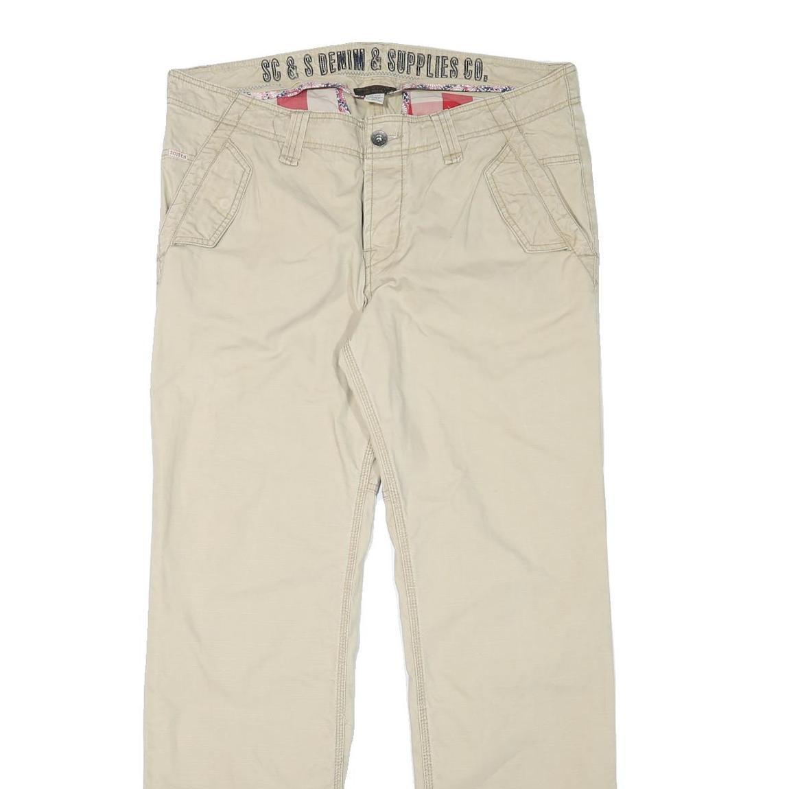 SCOTCH VINTAGE Mens Cotton Blend Beige Regular Fit Straight Leg Trousers W38 L33