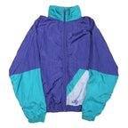 Mens Blue & Teal Nylon Zip Up Jacket XL Plain Retro Sports Style