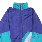 Mens Blue & Teal Nylon Zip Up Jacket XL Plain Retro Sports Style