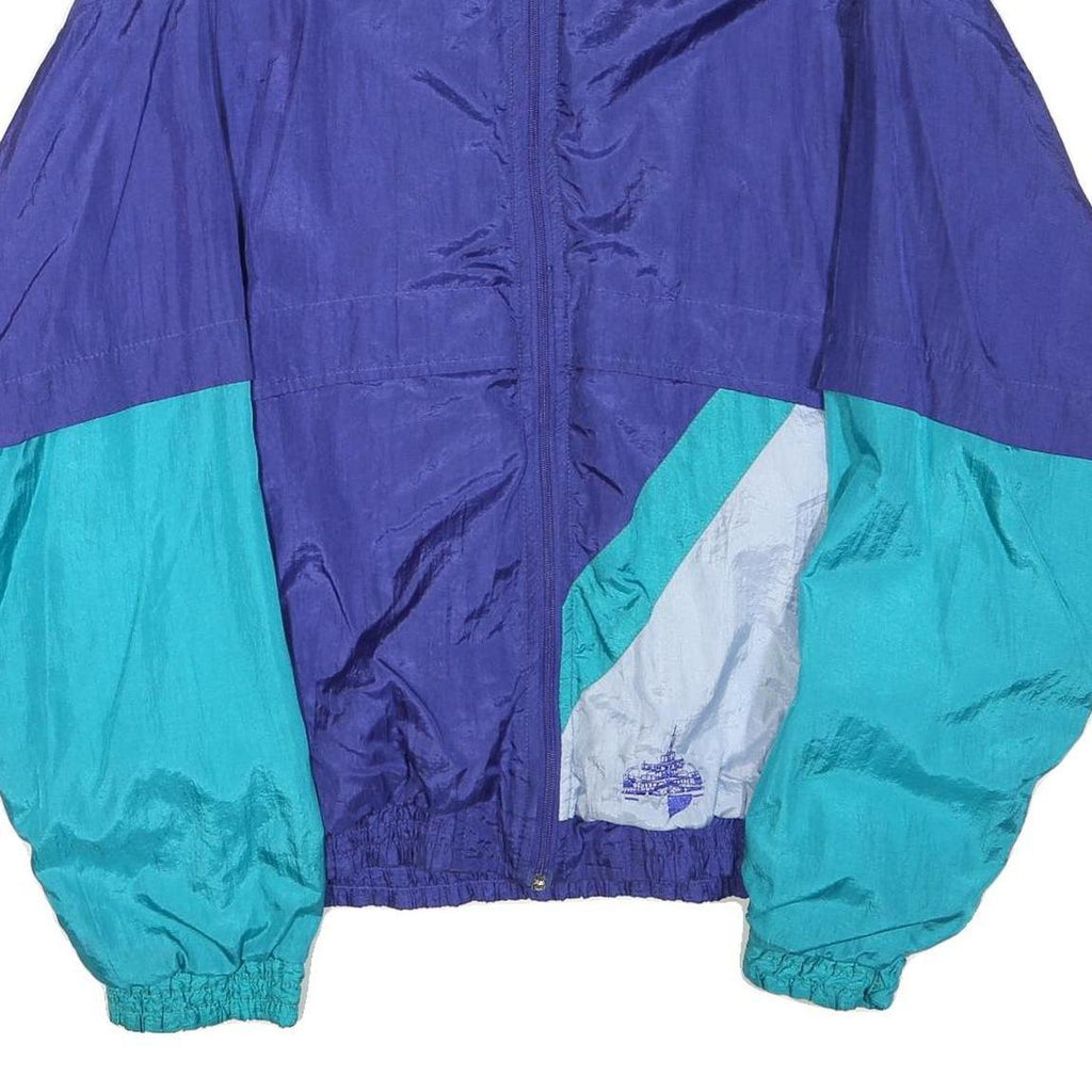 Mens Blue & Teal Nylon Zip Up Jacket XL Plain Retro Sports Style