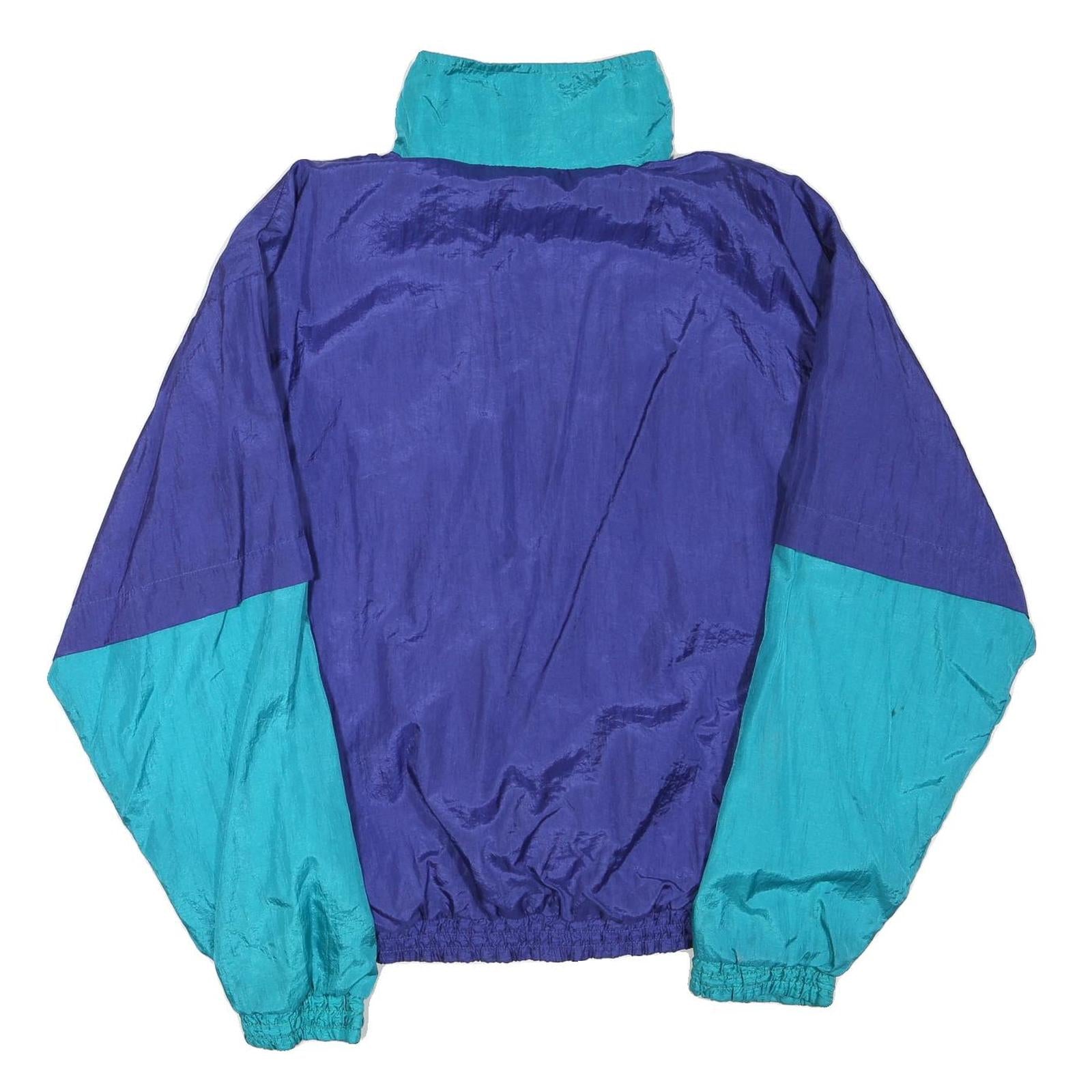 Mens Blue & Teal Nylon Zip Up Jacket XL Plain Retro Sports Style