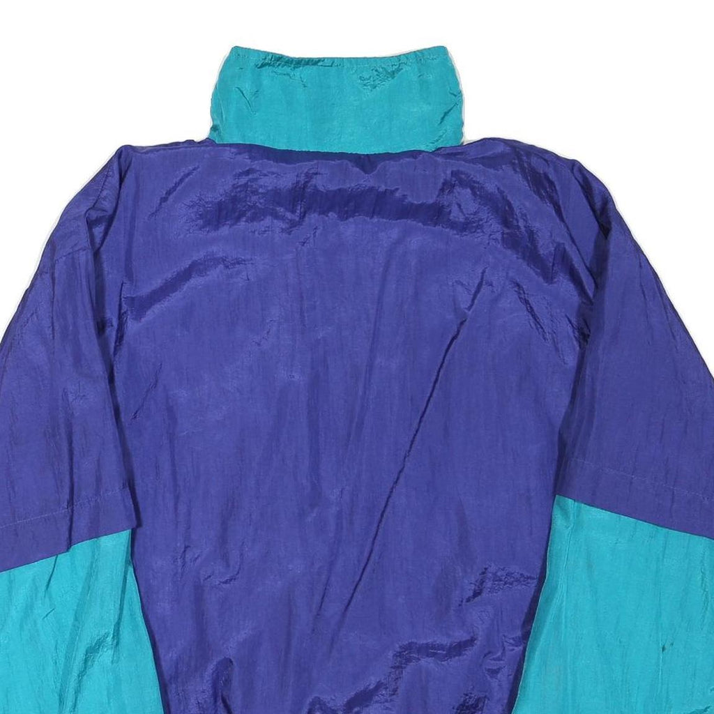Mens Blue & Teal Nylon Zip Up Jacket XL Plain Retro Sports Style