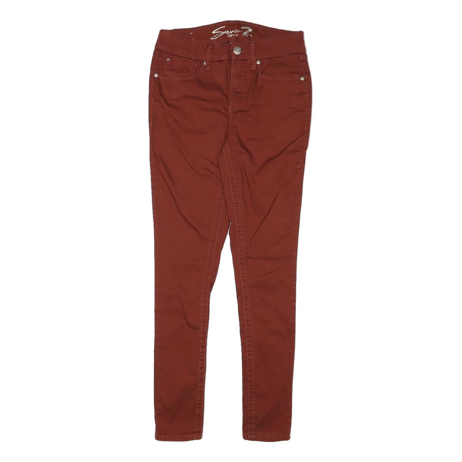 SEVEN7 Womens Slim Rust Brown Cotton Blend Slim Trousers W26 L28