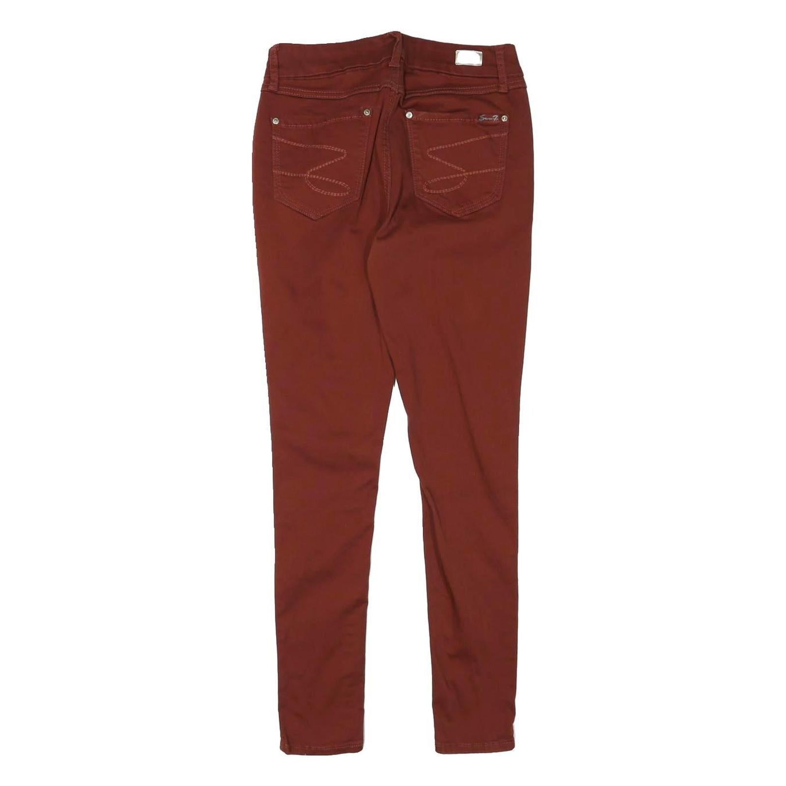 SEVEN7 Womens Slim Rust Brown Cotton Blend Slim Trousers W26 L28