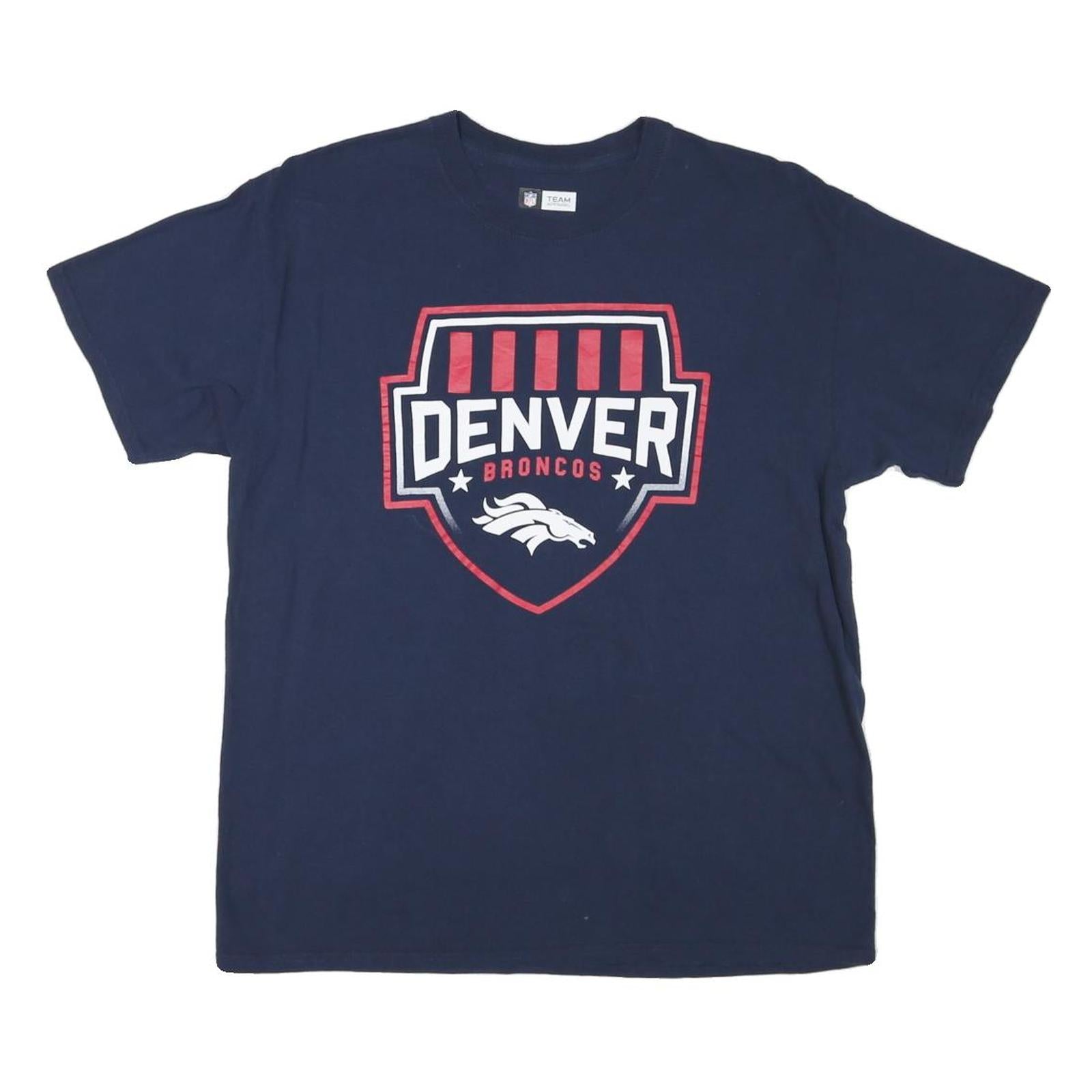 NFL Mens Navy Blue Denver Broncos Graphic T-Shirt Short Sleeve Crew Neck