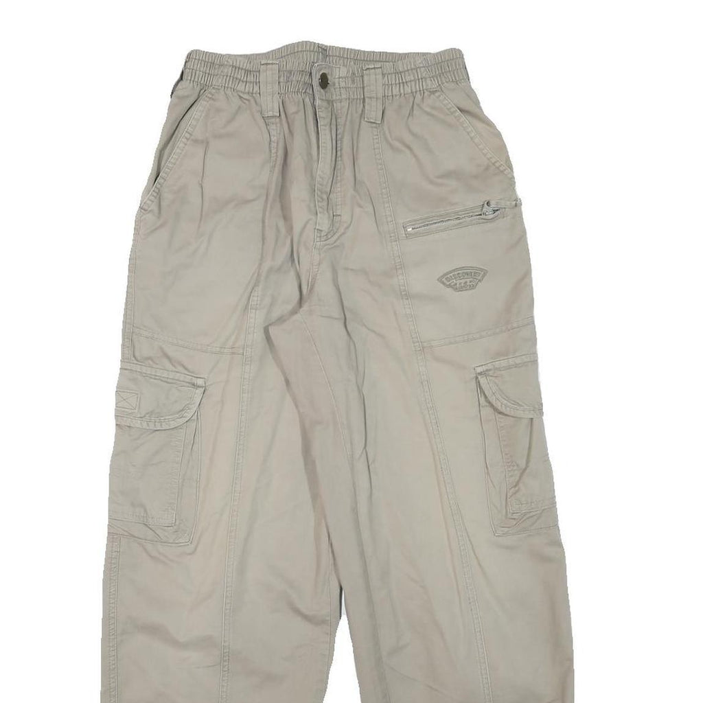 DISCOVERY Mens Cotton Blend Beige Relaxed Cargo Trousers W24 L27 Zip Pocket