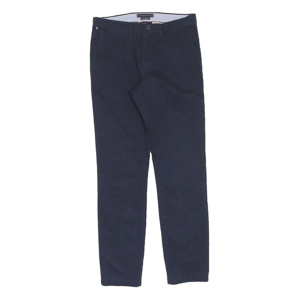 TOMMY HILFIGER Womens Cotton Blend Navy Slim Straight Trousers W30 L32 Smart