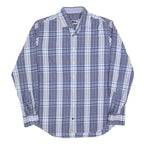 TOMMY HILFIGER Mens Blue & Grey Check Shirt L Cotton Blend Casual Smart