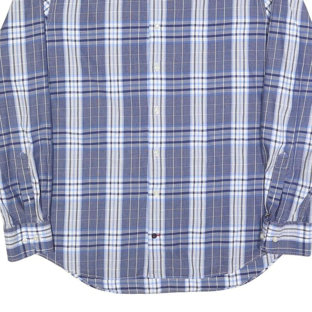 TOMMY HILFIGER Mens Blue & Grey Check Shirt L Cotton Blend Casual Smart