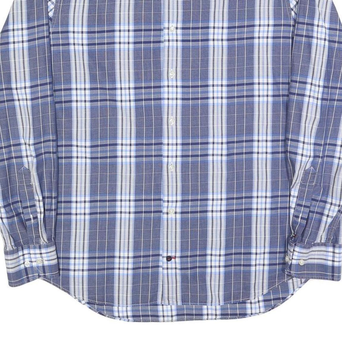 TOMMY HILFIGER Mens Blue & Grey Check Shirt L Cotton Blend Casual Smart