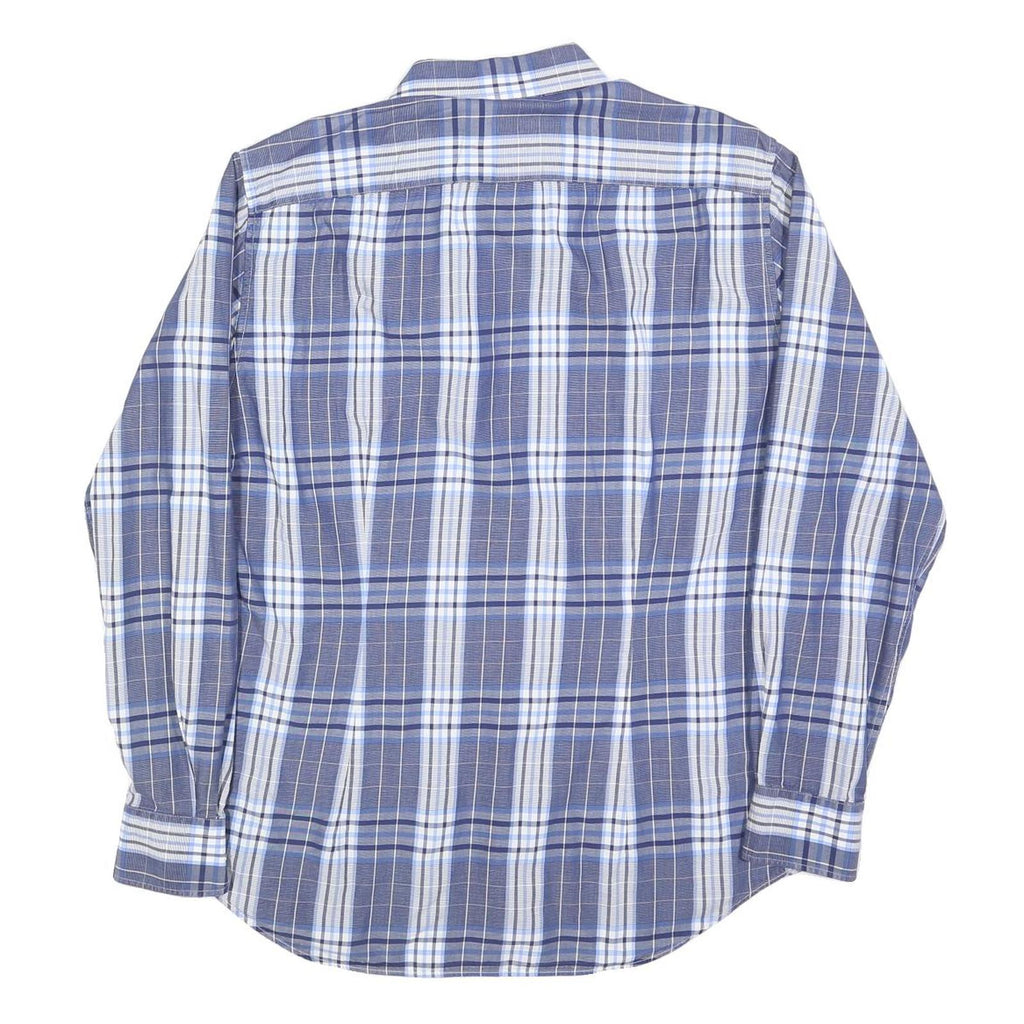 TOMMY HILFIGER Mens Blue & Grey Check Shirt L Cotton Blend Casual Smart