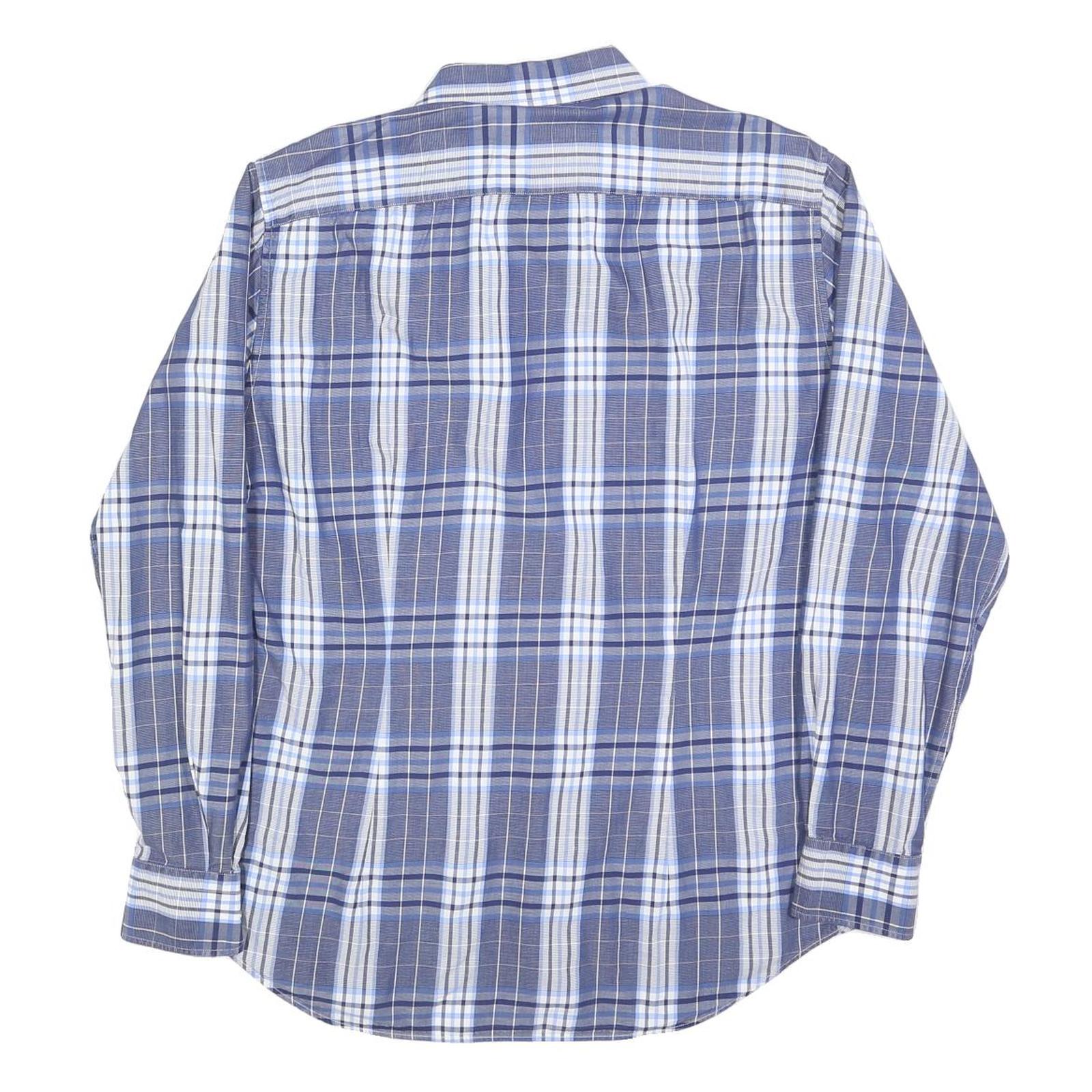 TOMMY HILFIGER Mens Blue & Grey Check Shirt L Cotton Blend Casual Smart