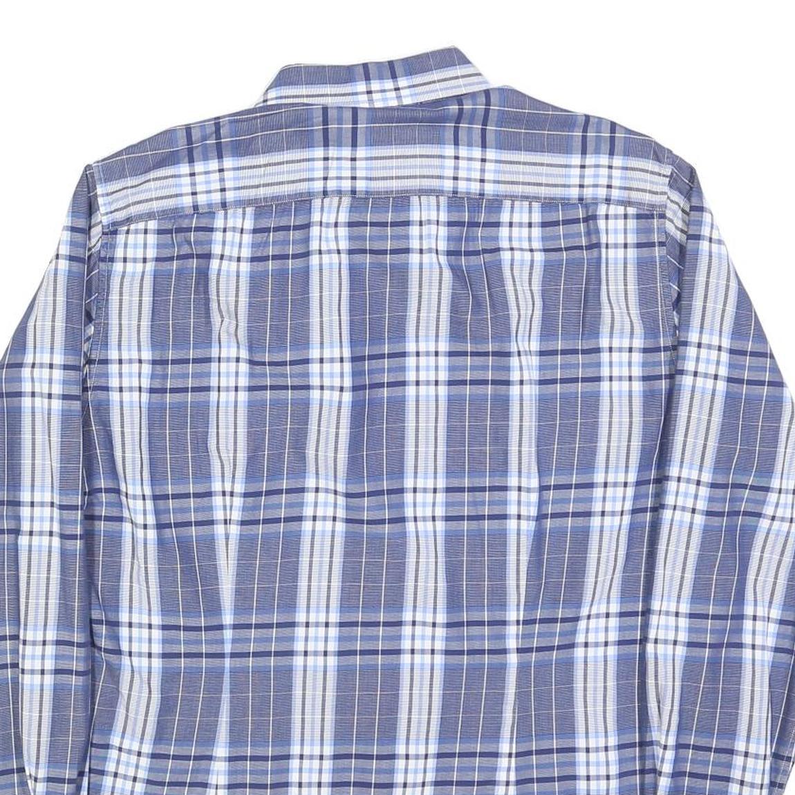 TOMMY HILFIGER Mens Blue & Grey Check Shirt L Cotton Blend Casual Smart