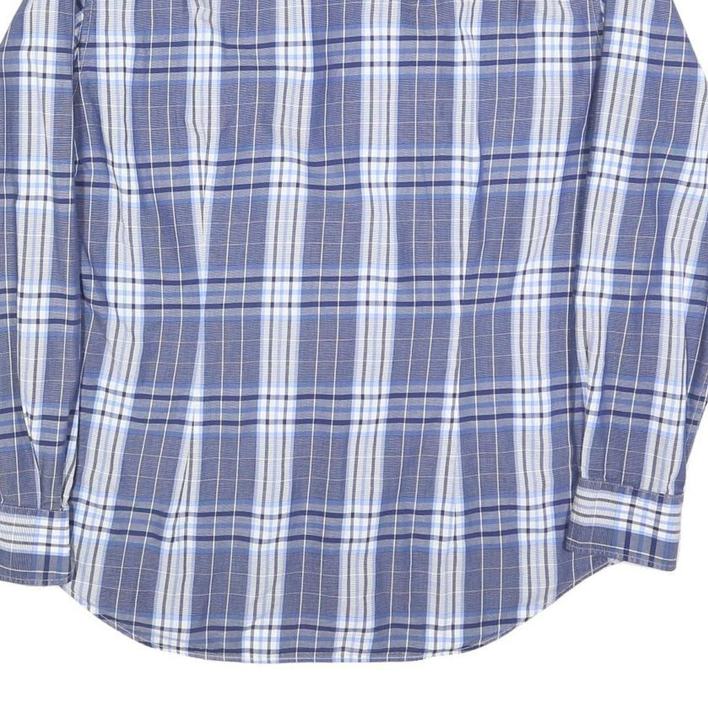 TOMMY HILFIGER Mens Blue & Grey Check Shirt L Cotton Blend Casual Smart