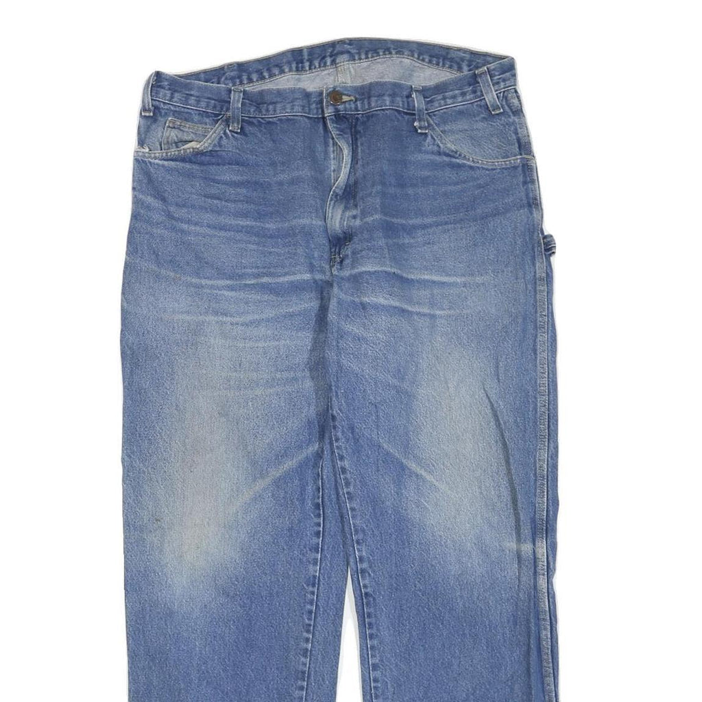 DICKIES Mens Jeans Blue Regular Straight Denim Light W38 L32 Workwear Zip