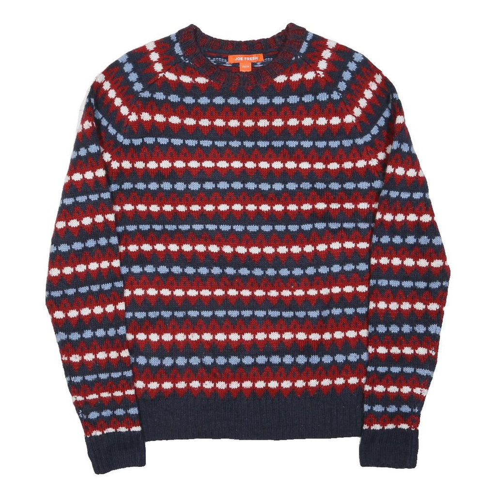 JOE FRESH Mens Red Blue & White Patterned Patterned Crew Neck Basic Knit XS