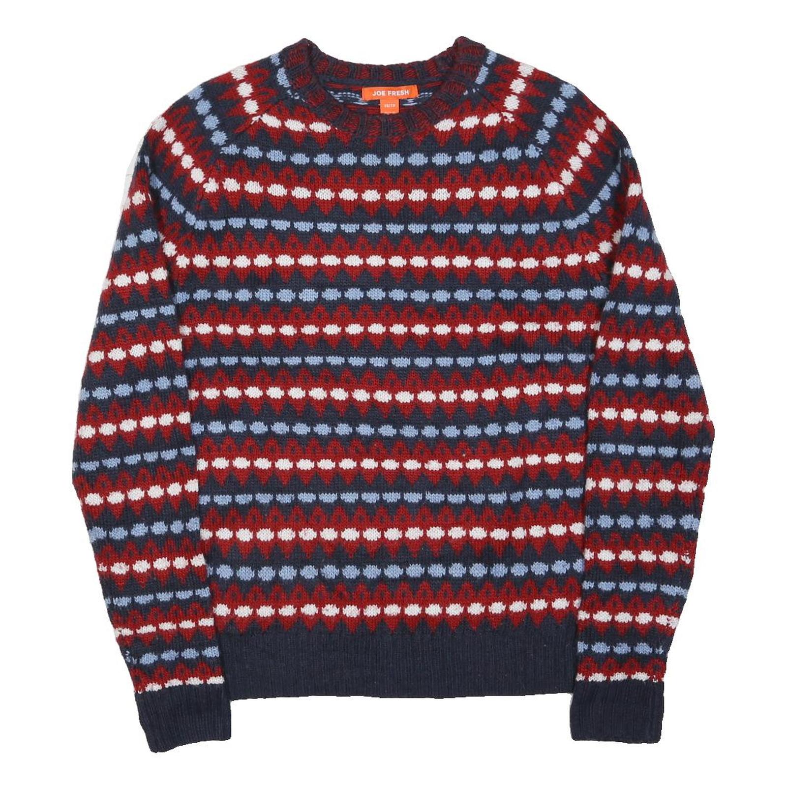 JOE FRESH Mens Red Blue & White Patterned Patterned Crew Neck Basic Knit XS