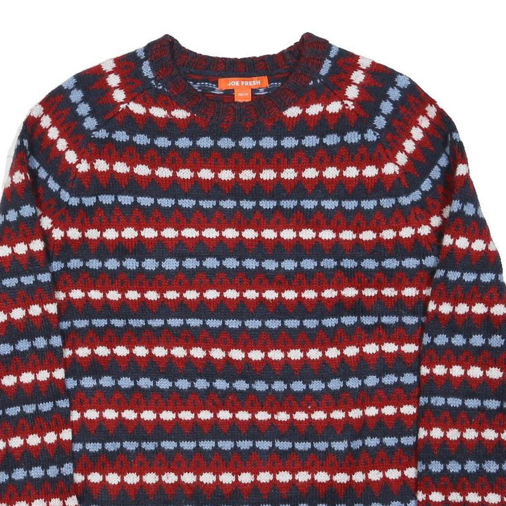 JOE FRESH Mens Red Blue & White Patterned Patterned Crew Neck Basic Knit XS