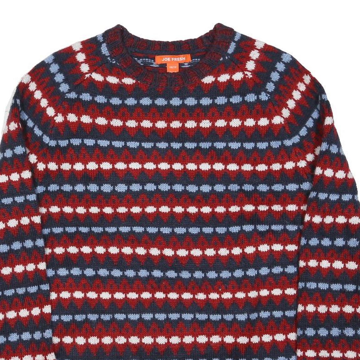 JOE FRESH Mens Red Blue & White Patterned Patterned Crew Neck Basic Knit XS