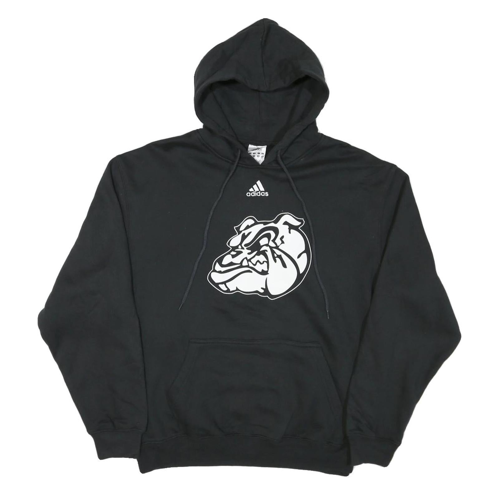 ADIDAS Mens Black Bulldog Graphic Pullover Hoodie S Yearbook Print