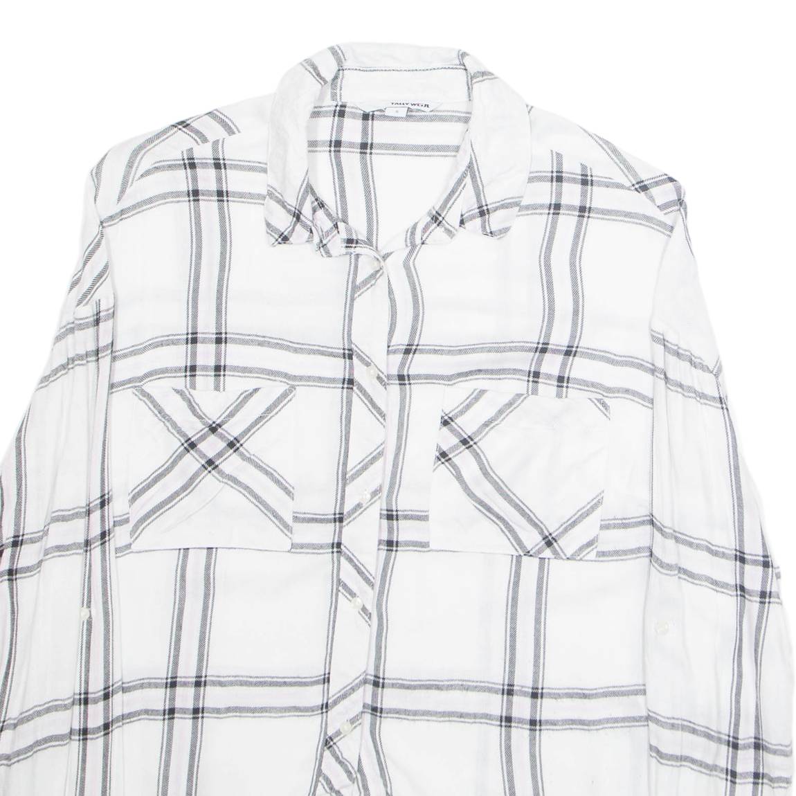 TALLY WEIJL Womens Cropped Blouse White Collared Long Sleeve Plaid S