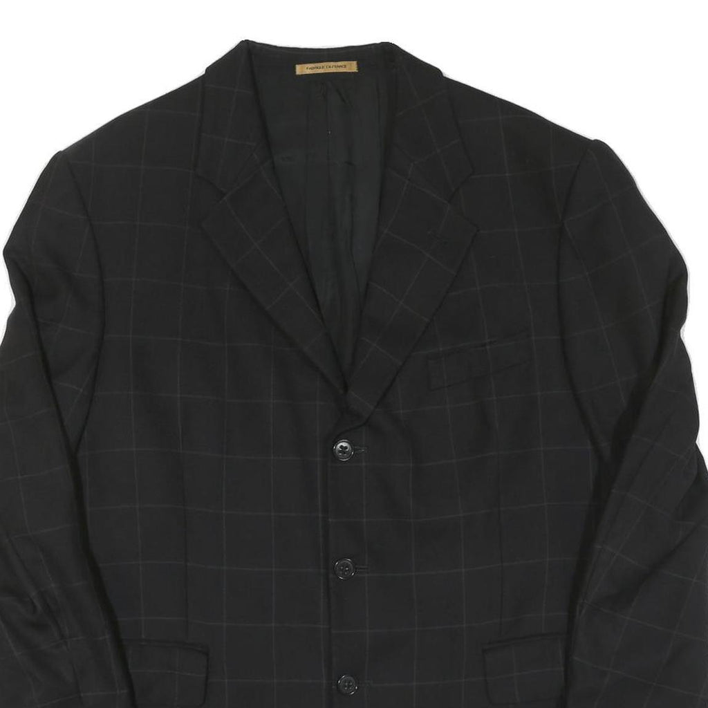 Mens Black Windowpane Checked Button Jacket XL Cotton Blend Classic Tailored