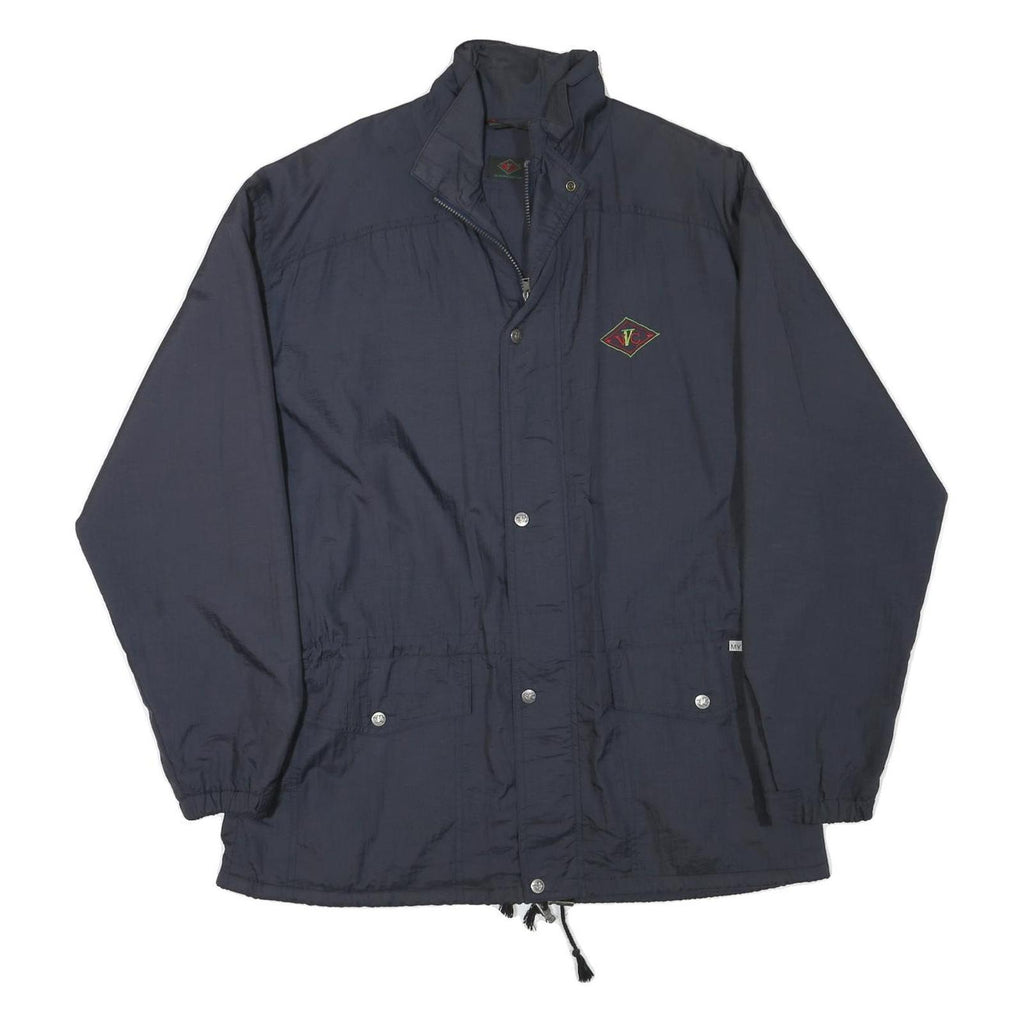 VCV Mens Navy Blue Jacket L Polyester Blend Plain Zip Relaxed Fit Casual