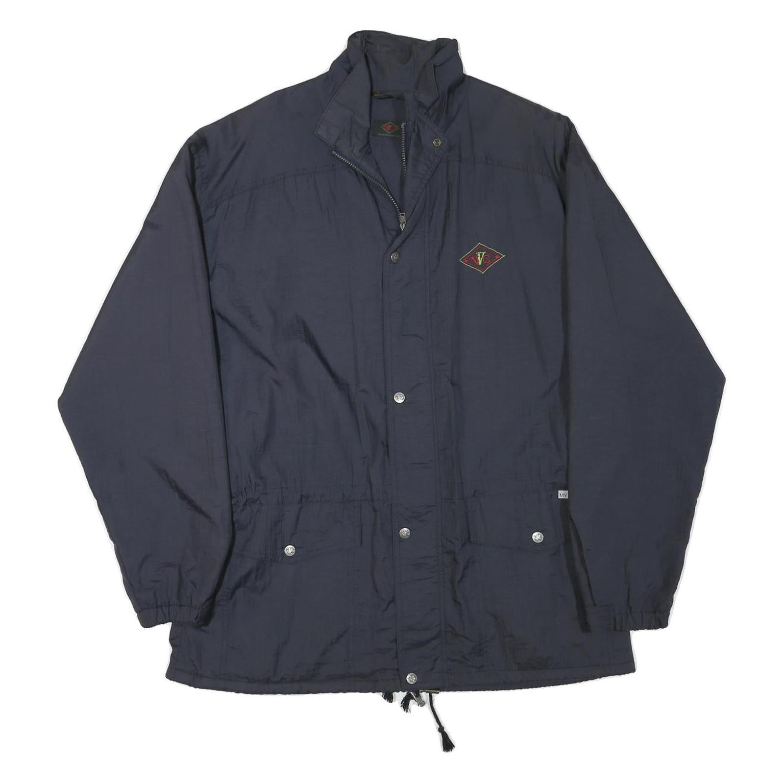 VCV Mens Navy Blue Jacket L Polyester Blend Plain Zip Relaxed Fit Casual
