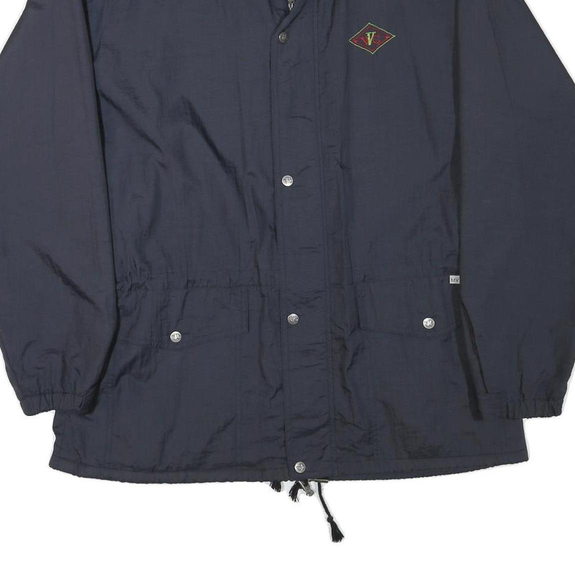 VCV Mens Navy Blue Jacket L Polyester Blend Plain Zip Relaxed Fit Casual