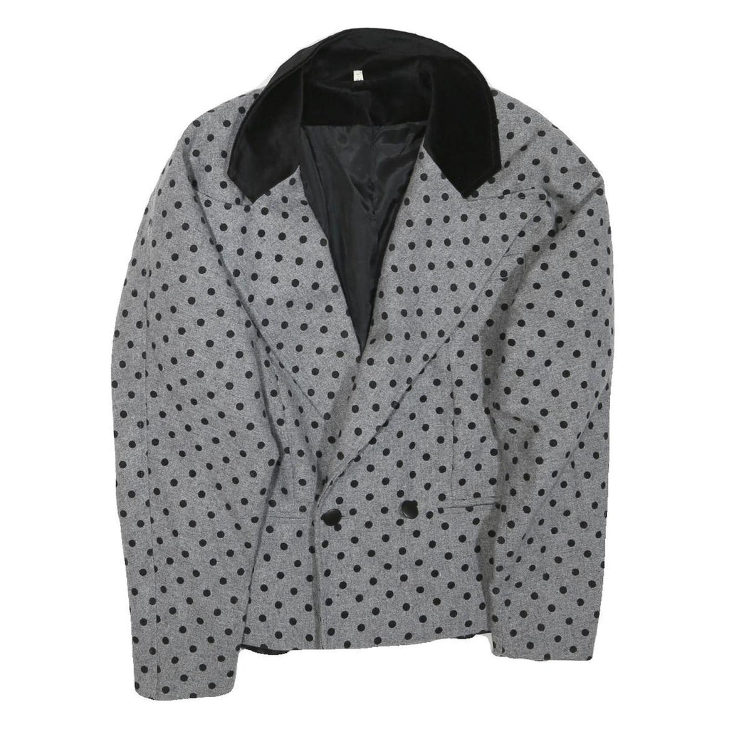 Womens Grey & Black Wool Polka Dot Button Jacket XL Tailored Wool Blend Classic