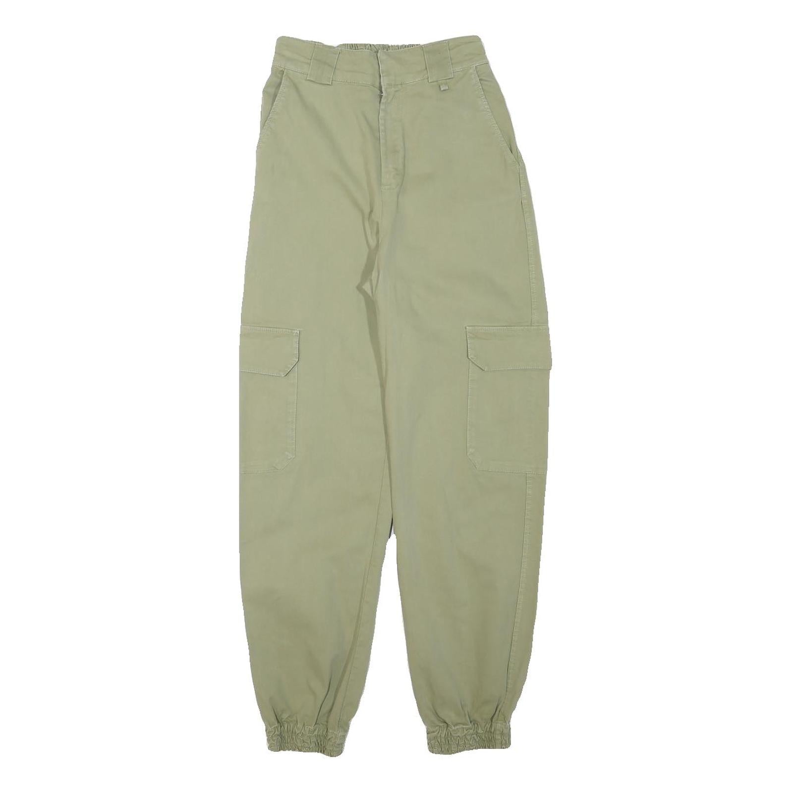 PULL & BEAR Womens Cotton Blend Beige Relaxed Cargo Trousers W22 L24