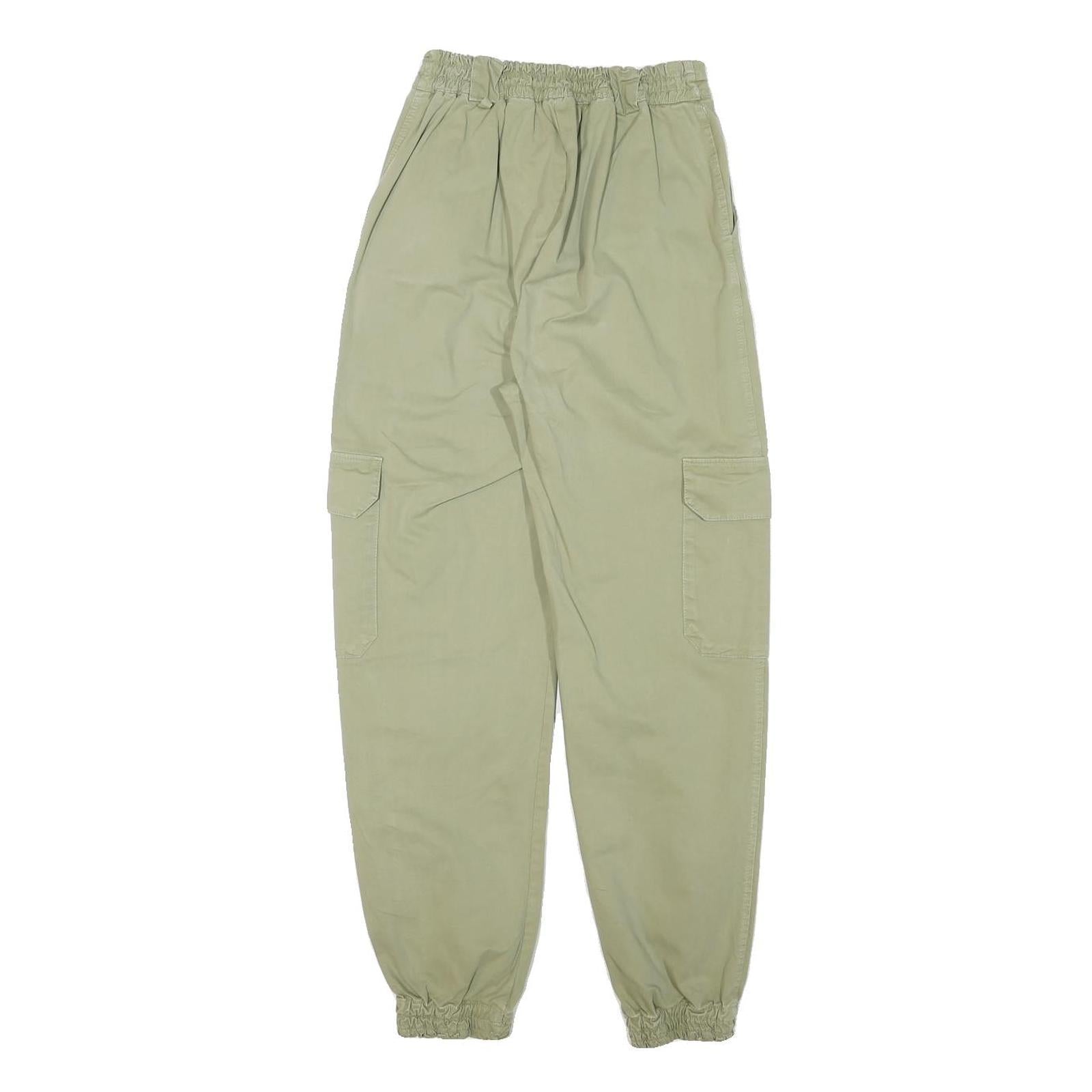 PULL & BEAR Womens Cotton Blend Beige Relaxed Cargo Trousers W22 L24